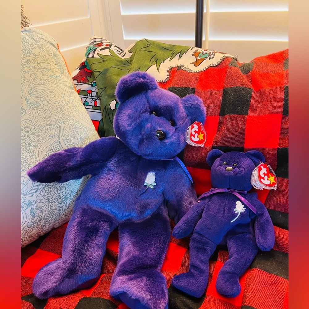 TY princess  purple bear beanie baby 1997 and buddy bear